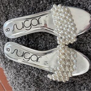 Sugar Silver Pearl Embellished Slide Sandals
